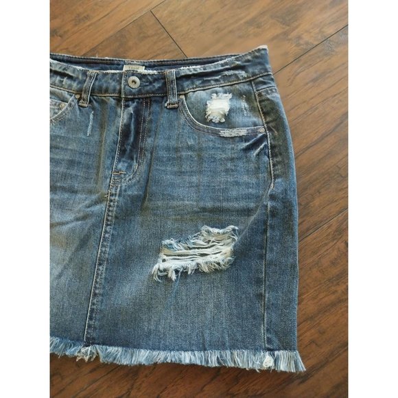 True Craft Denim Jean Distressed Cotton Mini Skirt Sz 5 - Picture 6 of 10